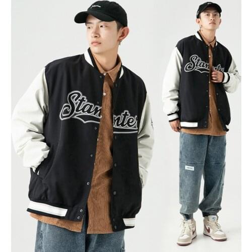 2021 Men Patchwork Streetwear Bomber Jackets Letter Rib Sleeve Korean Fashions Windbreaker Hip Hop Baseball Loose Cardigan Coat