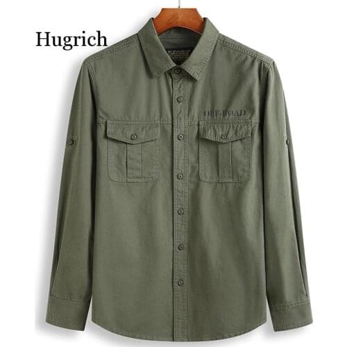 2021 Autumn 100% Cotton Vintage Overshirt Men Garment Western Style Shirts Plus Size Cargo Military Clothes