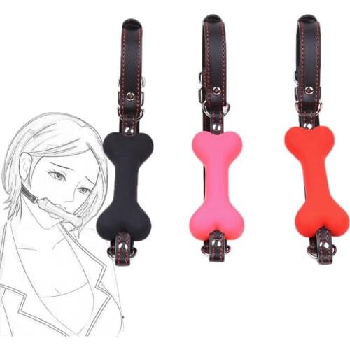 Sexy PU Leather Buckle Straps Silicone Dog Bone oral fixation Mouth Gag for couple Slave BDSM Toys adult games restraints estim
