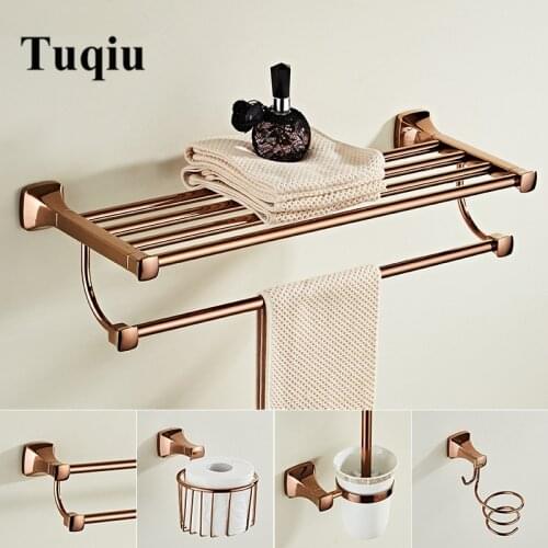 Bathroom Accessories Set Brass Rose Gold Bath Hardware Sets Towel Rack,Paper holder Toilet Brush Holder,Towel Ranger,Hooks