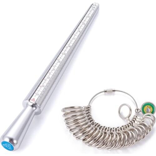 Jewelry Measuring Tool Sets with Aluminium Ring Size Sticks Ring Mandrel and Alloy Ring Sizers Professional Model