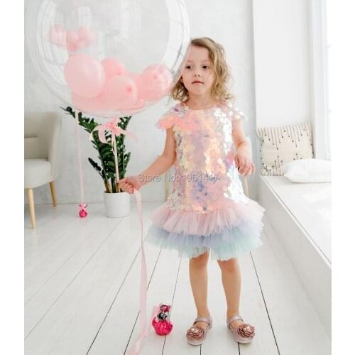 New Fashion Baby Girl Dress Princess Lace Colourful Sequins Formal Party Dress Birthday Party AG0213