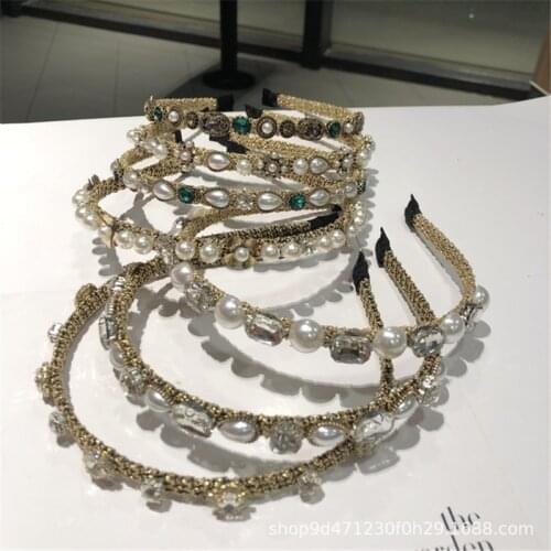 Alloy Colorful Crystal Pearl Headbands For Women Diamond Hair Accessories Hairbands for Girls Crown Hairband Head Wrap