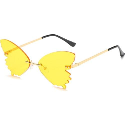 Cute Butterfly Rimless Sunglasses Women Shades Female Eyewear UV400 Vintage Metal Sun Glasses Men Oculos Okulary Male