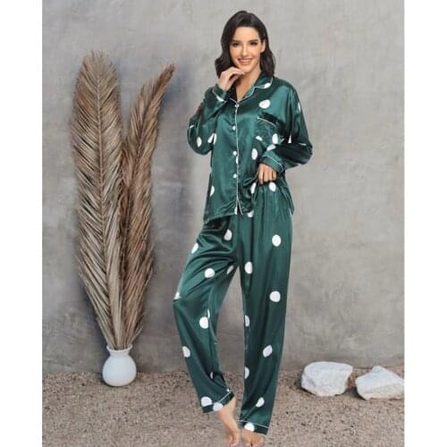 Autumn Womens 2-piece Home Service Comfortable Long-sleeved Printed Button Casual Simple 2-piece Basic Wm