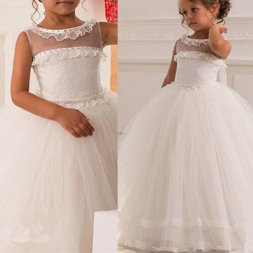 Flower Girl Dresses Fluffy Tulle Girl Pageant Dresses Beaded Lace Appliques Holy Communion Girls Dresses