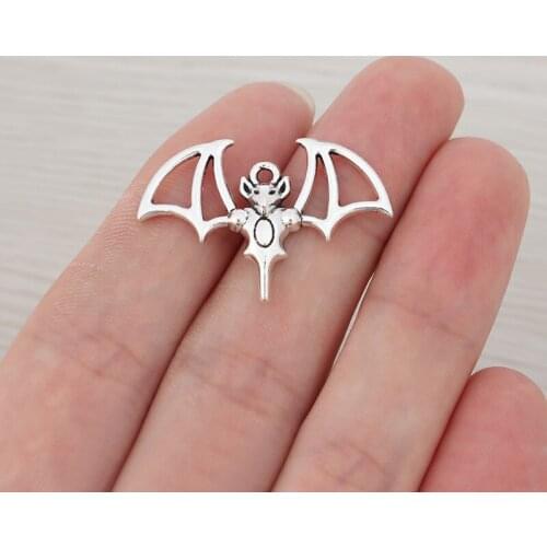 50 x Silver Color Halloween Bat Gothic Charms Pendants for Necklace Bracelet Jewelry Making 33x22mm