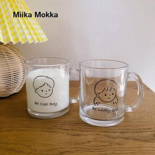 Japanese Style Boy and Girl Couple Glass Mugs Married Couples Anniversary Morning Mug Milk Coffee Tea Breakfast Valentines Day