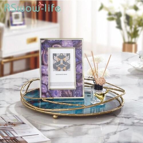 Light Luxury Hardware + Glass Storage Tray Bedroom Jewelry Serving Tray Living Room Restaurant Home Trays Decorations