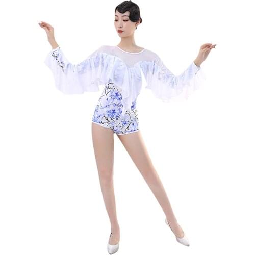 Patchwork Latin Dance Tops Women Bodysuit Latin Dance Tops For Ballroom Tango Dancing Performamnce