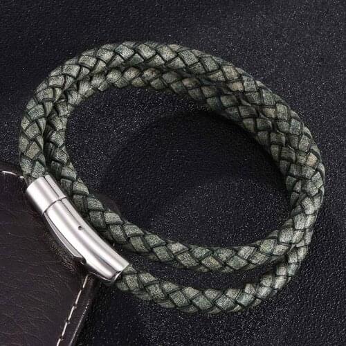 Vintage Multi Layered Wrap Bracelet Charm Braided Leather Bracelet Steel Snaps Unisex Jewelry Bracelets & Bangles Gifts BB0486