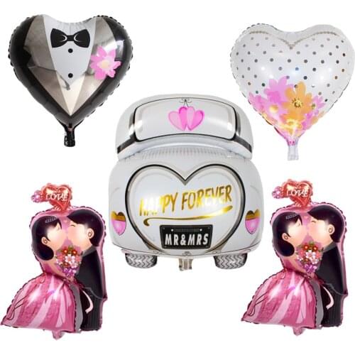5pcs/lot Wedding Party Decorations Foil Balloons Wedding Car Just Married Bride & Groom Helium Balloons Globos Party