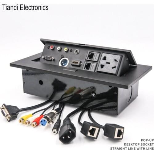 Zinc alloy pop up black right angle tabletop socket HD HDMI video audio VGA XLR connector outlet with 3.5 audio RJ45 interface