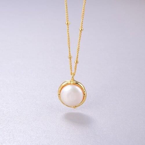 High jewelry natural baroque button pearl pendant necklace women retro simple s925 sterling silver clavicle chain necklace
