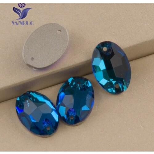 YANRUO 3210 Oval Blue Zircon Sewing Crystal Glass Rhinestones Sew On Stones Silver Flatback Rhinestone For Dresses