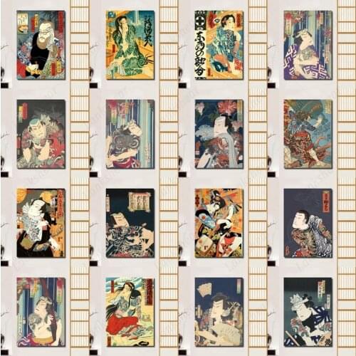 Japanese Ukiyo-E Posters Tattoo Canvas Samurai Mural Tatami Cuisine Restaurant Wall Art Decorative Paintings Interior Home Decor