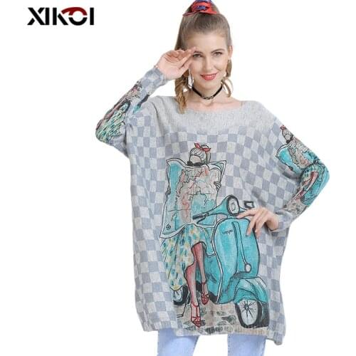 XIKOI Wool Oversized Sweater For Women Winter Long Pullover Dresses Fashion Girl Print Jumper Casual Knitted Sweaters Pull Femme
