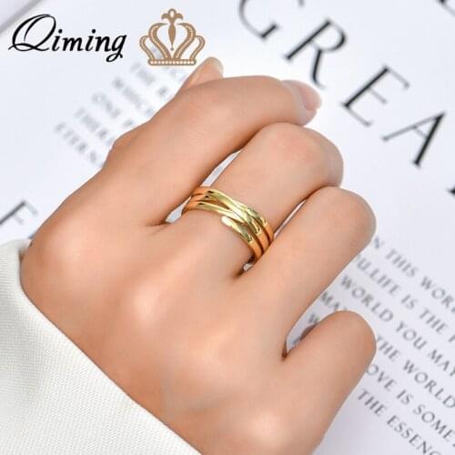 QIMING Handmade Minimalist Womens Ring Multi-layer Geometric Jewelry INS Korean Adjustable Simple Ring Party Gift