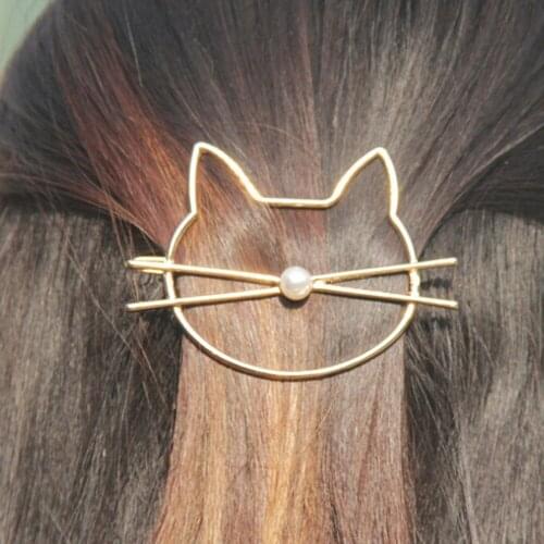1 pc Fashion Cute Hollow Cat Hair Pin Imitation Pearl Side Hair Clip Gold Silver Hair Barrette Women Girls Hair Accessories