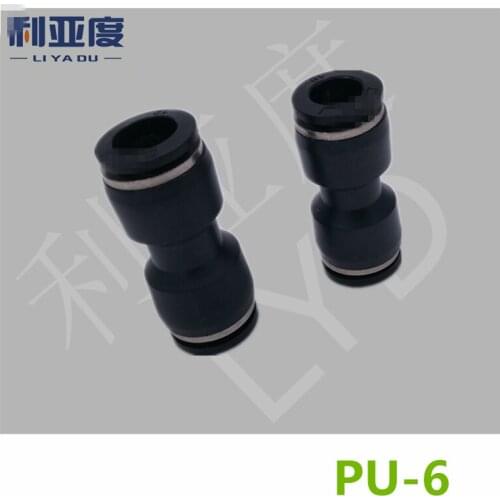 10PCS/LOT PU6 Black/White Pneumatic fittings quick plug connection through pneumatic joint Air Pneumatic 6mm to 6mm PU-6