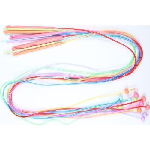 12 PCS Plastic Flexible Afghan Tunisian Carpet Crochet Hooks Needles Knitting Needle Multicolor Crochet KnittingTools 3.5mm-12mm