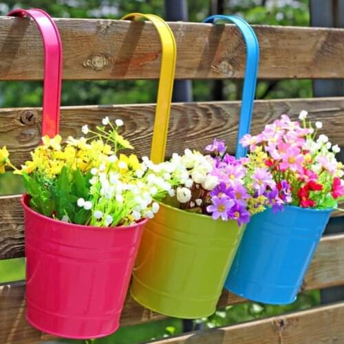 3/5/10pcs Metal Bucket Flower Hanging Pot Balcony Garden Pots Plant Flower Holders Wall Hanging with Nail Home Decor