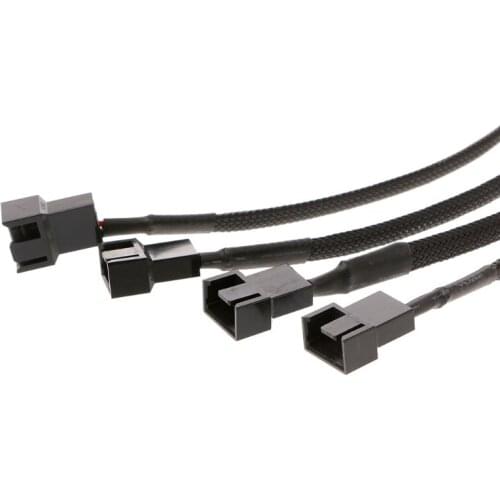 4-Pin Molex Male To 4x 3-Pin/4-Pin PWM Male Sleeved Fan Extension Adapter Cable 87HE