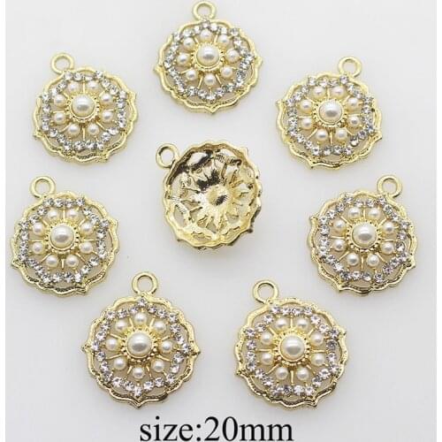 5 Pieces of 20MM Round Alloy Pearl Rhinestone Bracelet Necklace Pendant DYI Handmade Jewelry Earrings Accessory Material