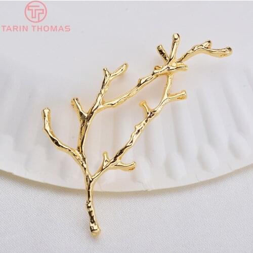 6PCS 25x55MM 24K Gold Color Plated Tree Connector Pendants Charms High Quality DIY Jewelry Making Findings Accessories