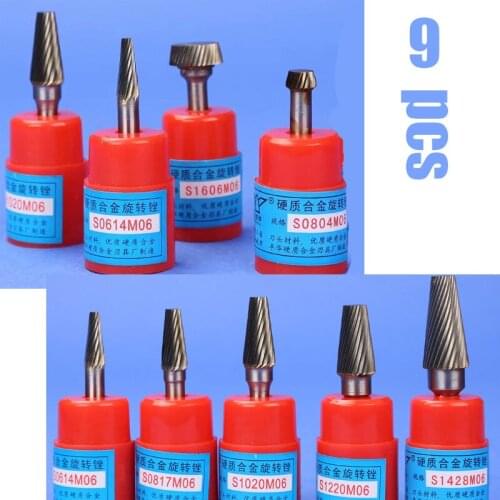 9pcs S# Tungsten Steel Grinding Head Dremel Accessories, Carbide Rotary Tool CNC Dremel Engraving