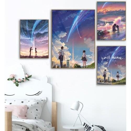 Anime Movie Cartoon Manga Film Poster Prints Your Name Poster Kimi No Na Wa Wall Art Pictures Love Silk Painting