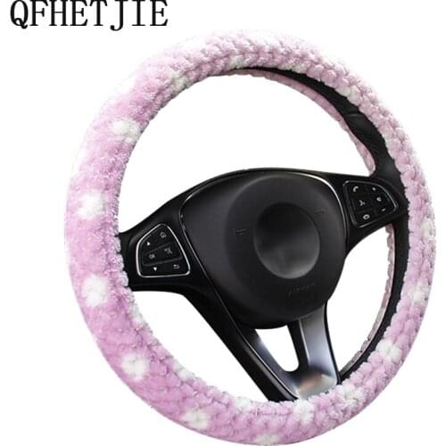 QFHETJIE Plush Car Steering Wheel Cover Winter Snow Fleece Warm Handle Cover 7 Colors for Women Furry Steering Wheel Cover