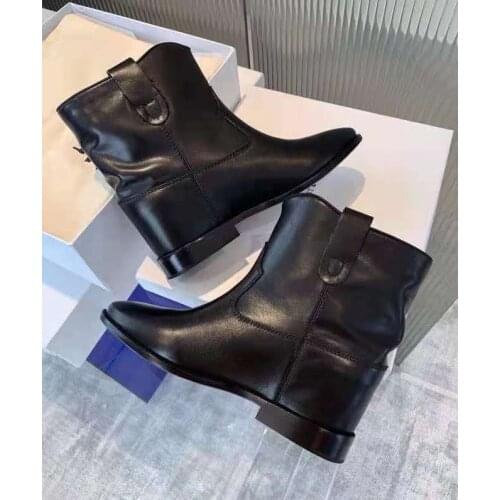 Paris Crisi Wedge Black Ankle Boots Genuine Leather Shoes