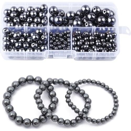 Black Hematite Gemstone Loose Beads Nonmagnetic Round Stone Mala Beads Value Box Set 300Pcs Per Box for Jewelry Making X4YA