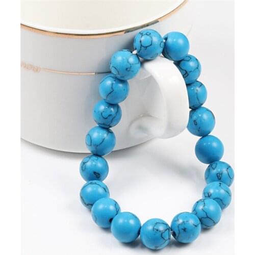 10mm/8mm/6mm Blue Turquoises Bracelets Minimalist Natural Stone Yoga Beaded Handmade Elastic Bangles for Men Women Charm Jewelry