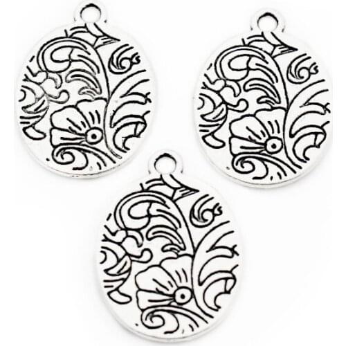 Hingt Quality 12pcs/lot Silver Oval Water Lily Alloy Dangle Charms Lobster Clasp Hanging Charm Fit DIY Pendant Neckcace Bangle