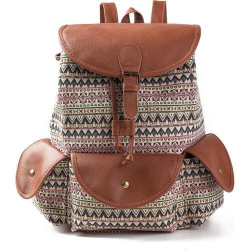 Miyahouse Geometry Printing Canvas Backpacks Teenage Girls Khaki Drawstring Shoulder Schoolbags Female Casual Travel Bag 607b