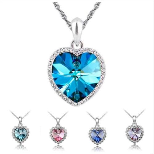 Crystal Necklace Ocean Heart Short Pendant Female Birthday Valentines Day Gift