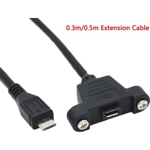 Micro USB USB 2.0 Male Connector to Micro USB 2.0 Female Extension Cable 30cm 50cm With screws Panel Mount Hole