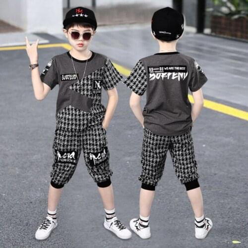 Fashion Boys Clothing Short Sleeve Print Outfit Clothes Children Plaid Outfits Boys Clothes Summer 2pc sets kids Costumes Suit