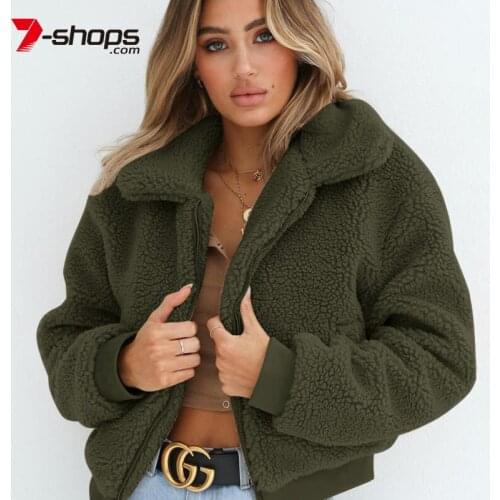 AECU11 Womens Jacket Faux Fur Coat Female Winter Elegant Loose Outwear Zipper Teddy Overcoat Jacket Outerwear Women Clothing