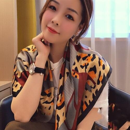 Summer Sunscreen Leopard Print Silk Scarf Popular 90X90CM Kerchief Female High-Grade Satin Shawl Fashion Beach Square Bandana