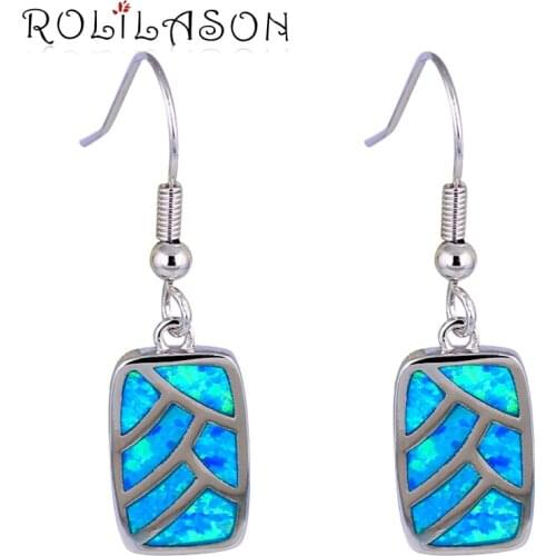 Trendy Square Design High Quality Blue Fire Opal Stamped sterling Silver Dangle Earrings for Women 2016 Fashion Jewelry OE552