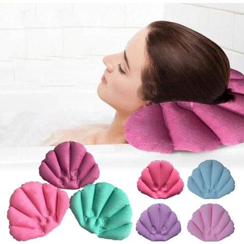 Conch Shaped Soft Bathroom Pillow Home Comfortable Spa Inflatable Bath Pillows Sucker Neck Bathtub Cushion Bathroom Accessories