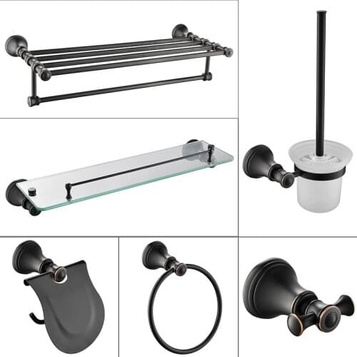 6-Piece Bathroom Hardware Accessory Set shelf towel rack Toilet brush paper holder Robe hook towel ring
