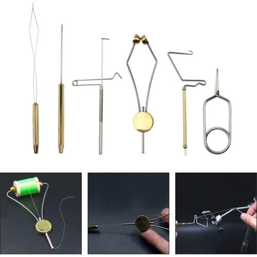 6pcs/set fly tying tools kit bobbin threader bobbin holder rotary whip finisher for fly fishing equipment combo