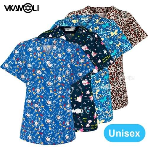 Dental Womens V-Neck Medical Scrubs Shirt scrubs set Scrub Top & Scrub cap surgeon Medical Clothing scrubs women uniform