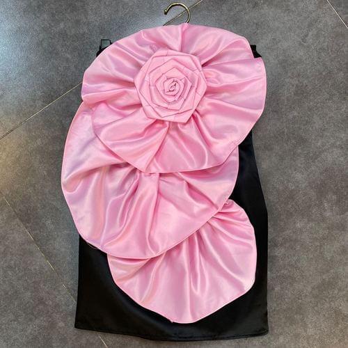 Three-Dimensional Large Flower Dress Women Sexy Sleeveless Strapless Tube Dresses Lady Slim Fit Evening Party Vestidos Mini