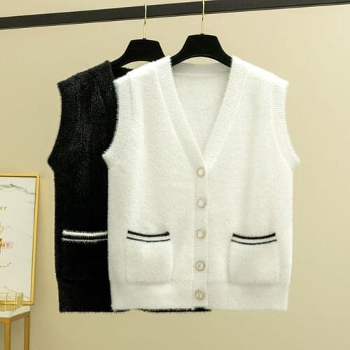 2021 New Woman Autumn Winter Fashion Classic V Neck Knitted Sweater Female Loose Waistcoat Ladies Solid Clothes Jumpers Q258