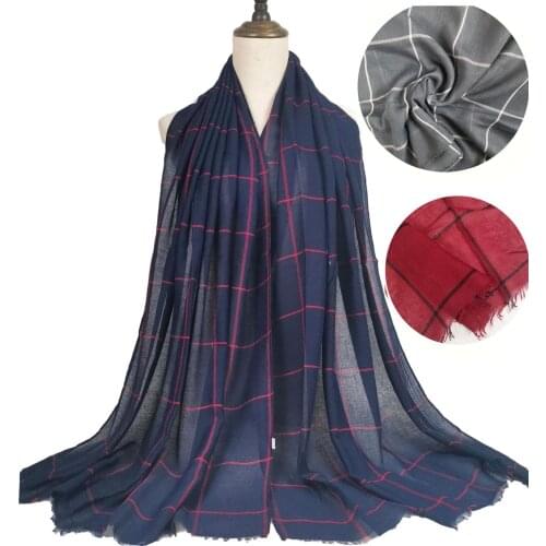New style cotton and linen checkered scarf, cotton ladys striped gauze scarf, luxury brand of Pashmina lady headscarf SP107